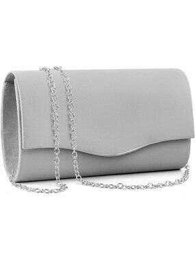 Women's D Silver Suede Envelope Clutch Purse Formal Evening Wedding Party Bag